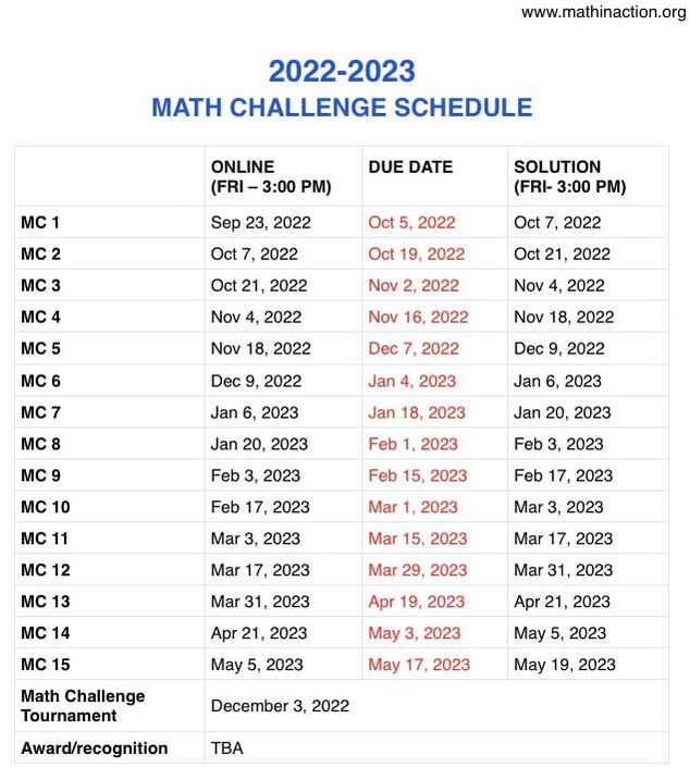 Mercer Calendar 2022 West Mercer - Math Challenge